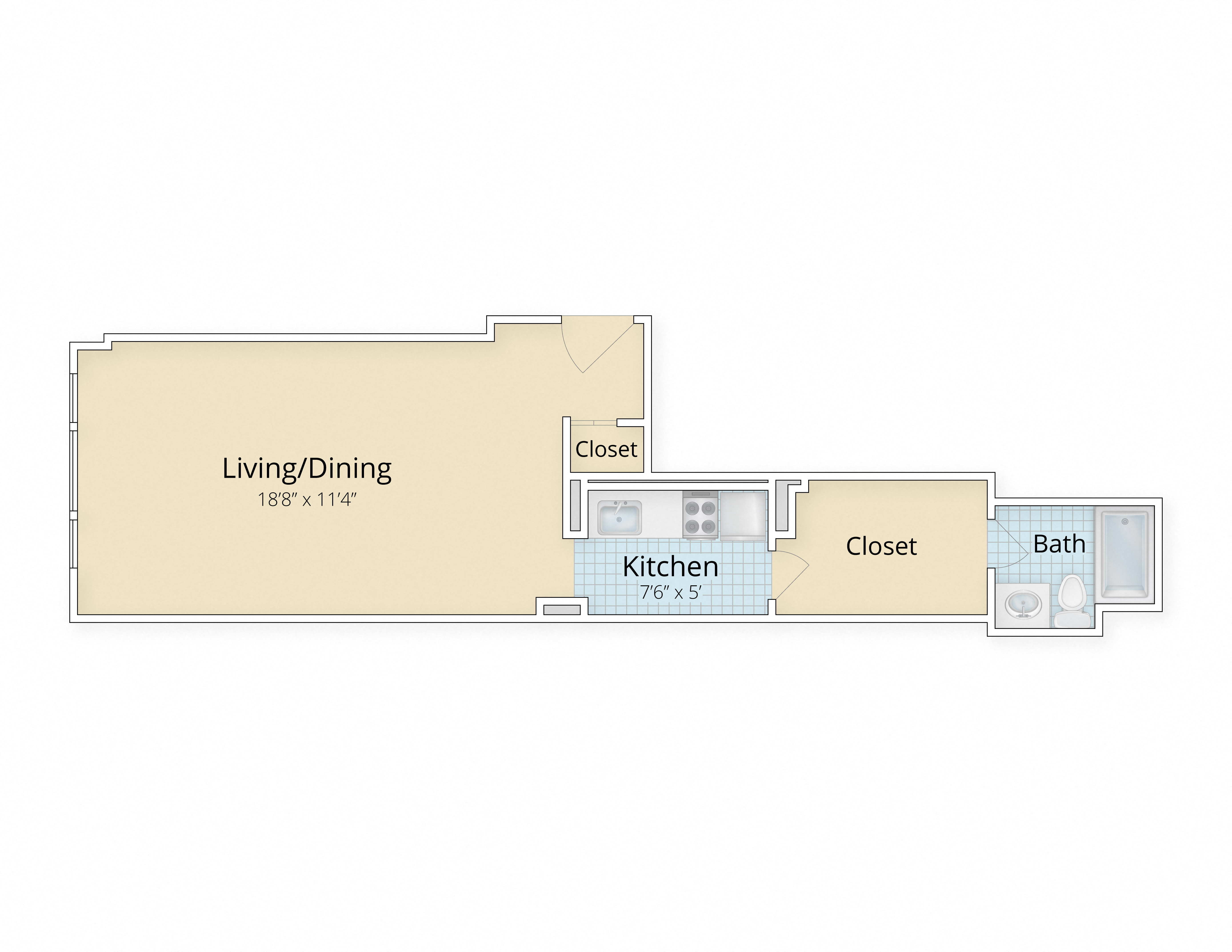 Floor plan for studio, 1 bath, 439 sqft